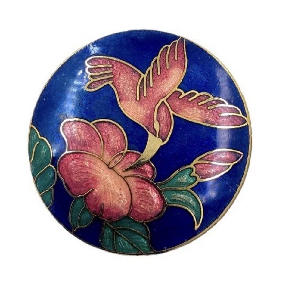 108 Cloisonné Enameled Hummingbird Brooch - Picture 2 of 4